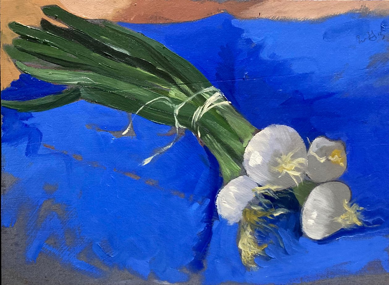 Scallions (óleo sobre tabla) de Simon Fletcher
