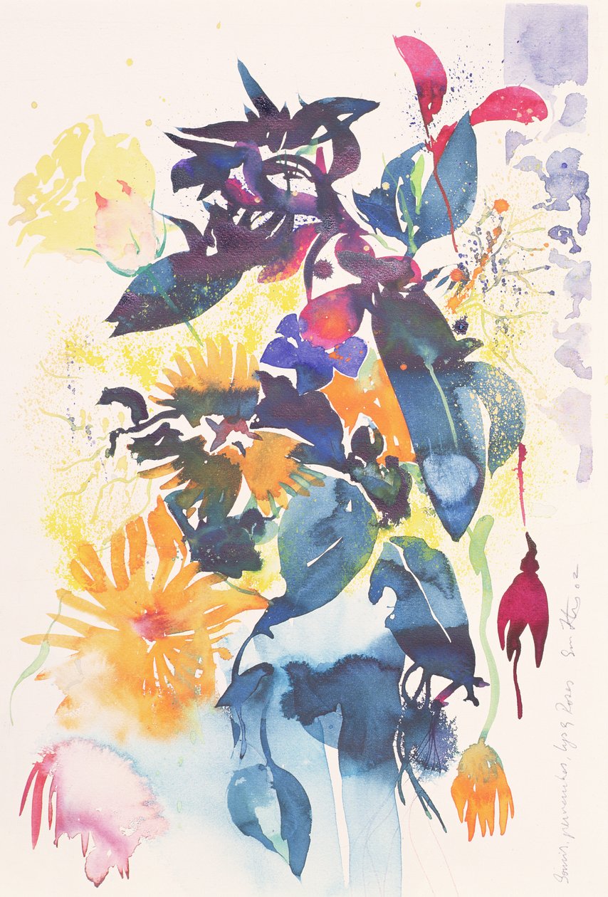 Caléndulas, vincapervinca, lirio, rosa, 2002 (acuarela) de Simon Fletcher