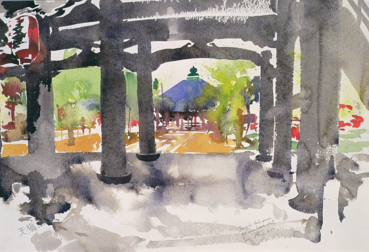 Entrada del templo, Amanohashidate (acuarela sobre papel) de Simon Fletcher