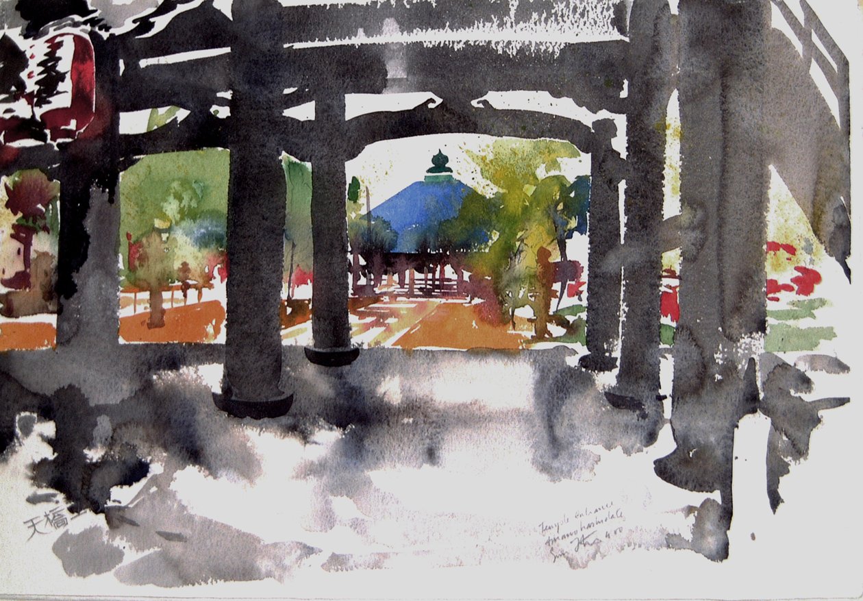 Entrada del templo Amanohashidati, 2000 (acuarela) de Simon Fletcher