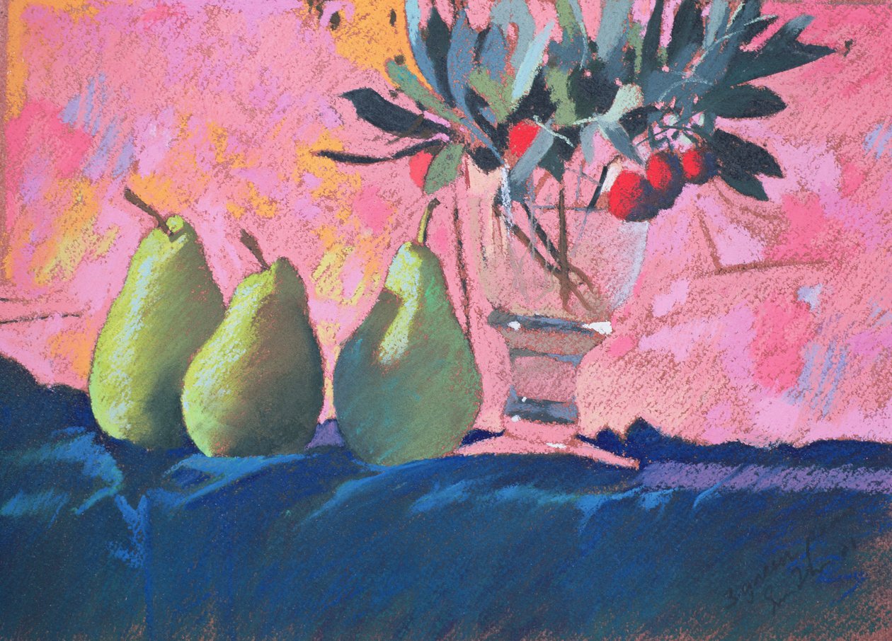 Tres peras verdes, 2004 (pastel) de Simon Fletcher