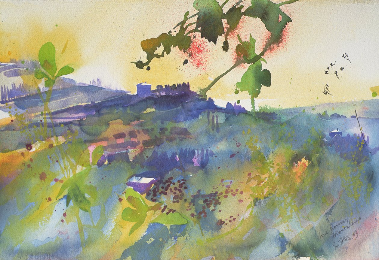 Tres casas Montalcino, Italia, 2003 (acuarela) de Simon Fletcher