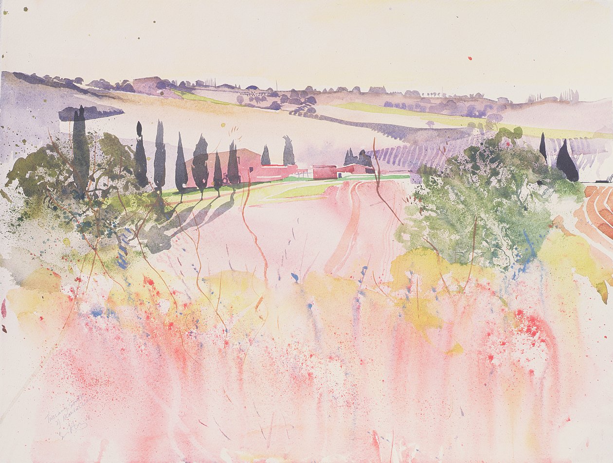 Toscana al sur de Montalcino, 2002 (acuarela) de Simon Fletcher