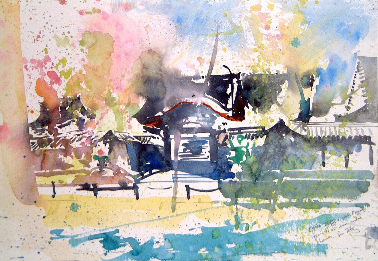 Bajo las cerezas, Kioto, 2000 (acuarela) de Simon Fletcher