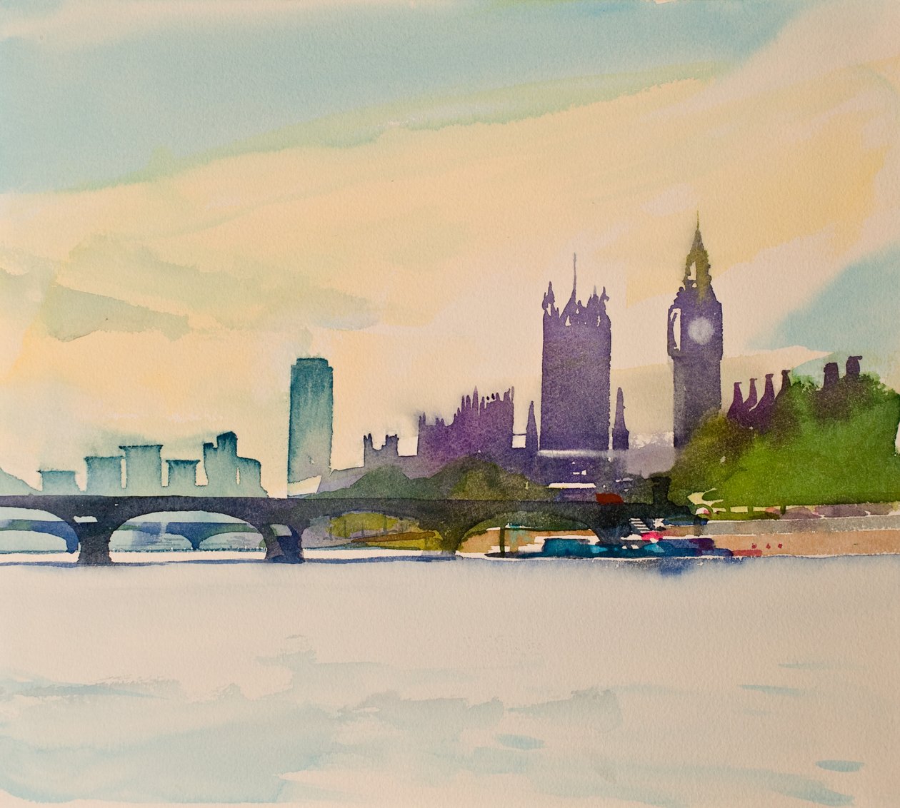 Westminster desde la pasarela II, 2016 (acuarela) de Simon Fletcher