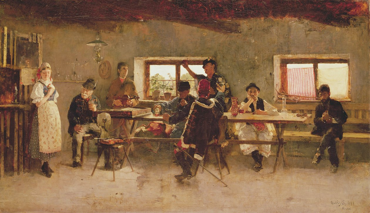 Juerguistas en un pub, 1888 de Simon Hollosy