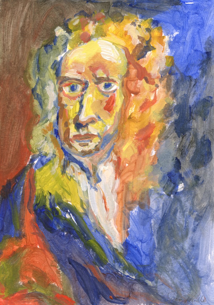 Sir Isaac Newton, 2023 (acrílico sobre papel) de Simon Neville