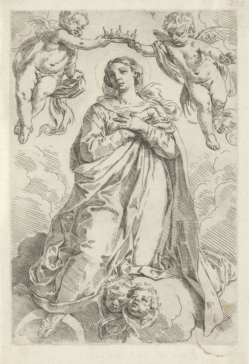 Coronación de María en una luna creciente de Simone Cantarini