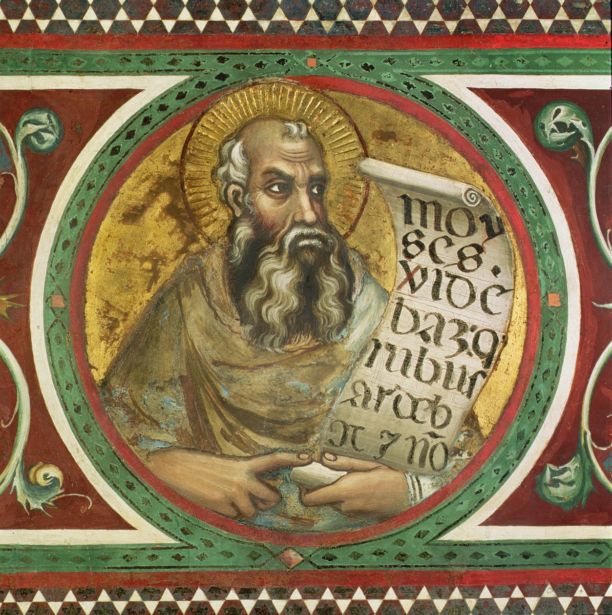 Maestà: Moisés, detalle del marco de Simone Martini