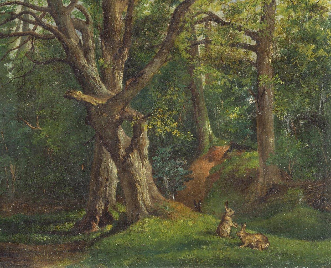Escena de bosque con conejos de Hubert von Herkomer