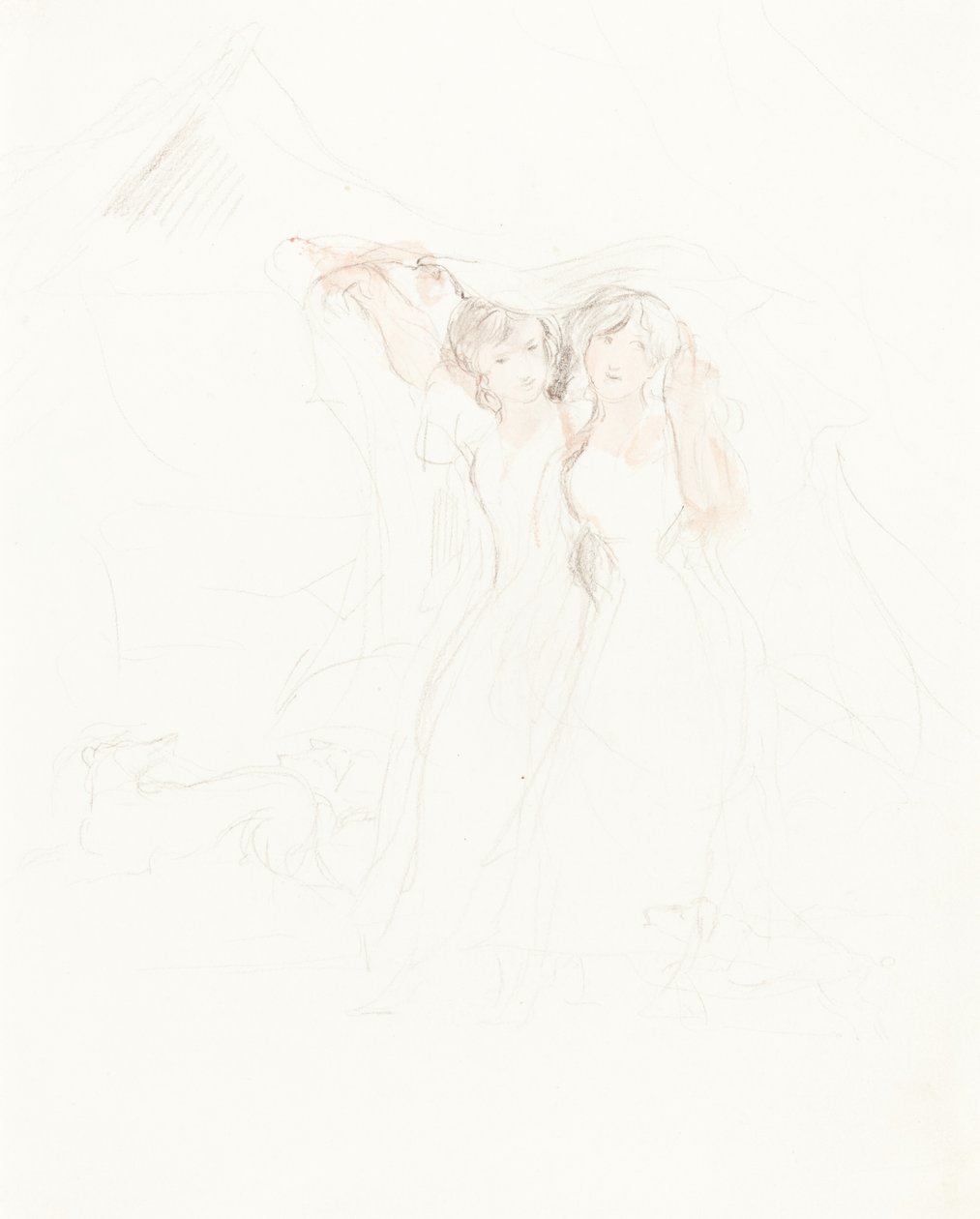 Dos chicas bajo un manto de Sir David Wilkie