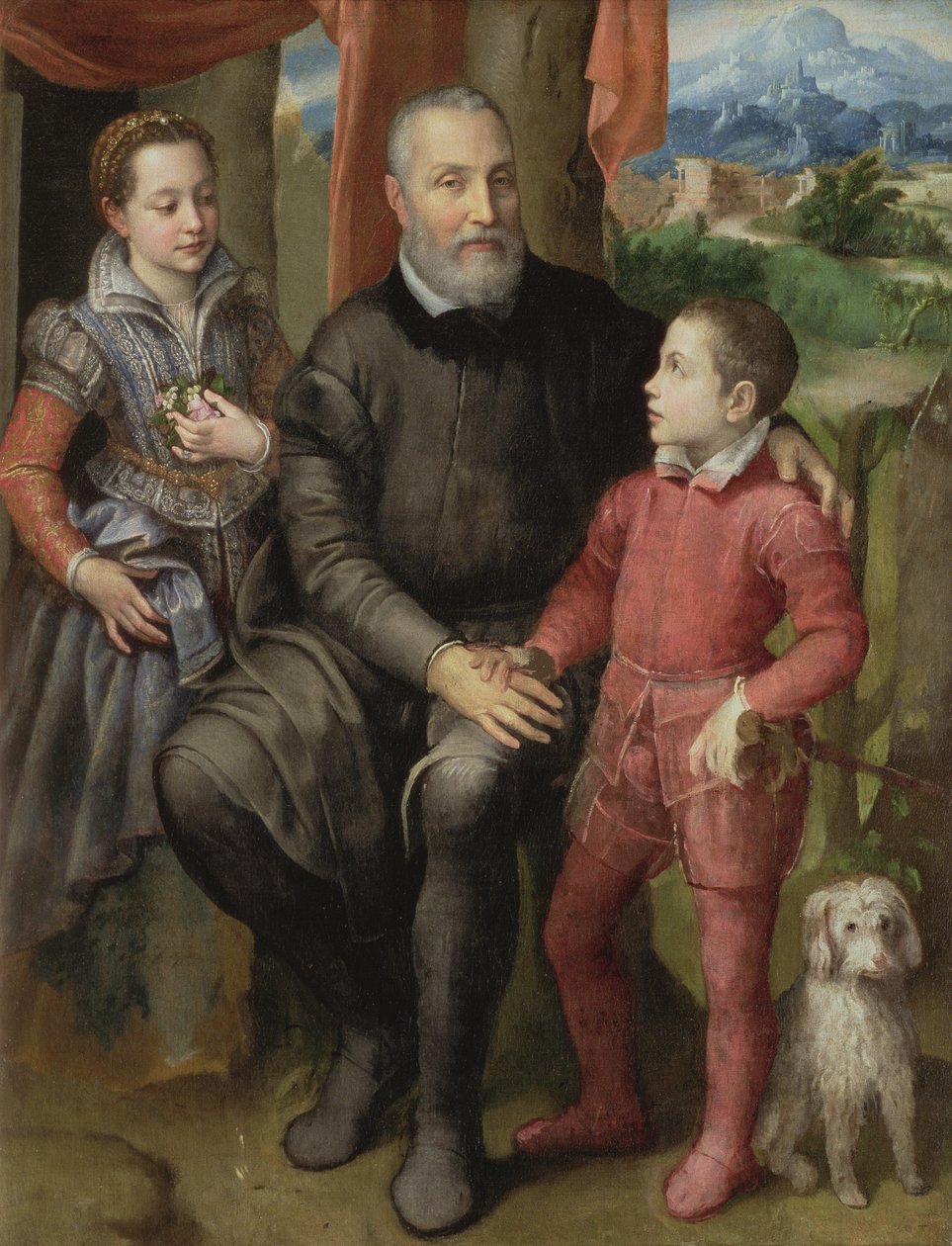 Retrato de la familia del artista, Minerva (hermana) Amilcare (padre) y Asdrubale (hermano) de Sofonisba Anguissola