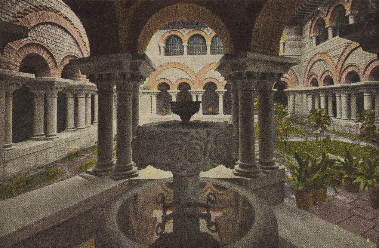 Montserrat: Claustro románico; Claustro románico (foto coloreada) de Spanish Photographer