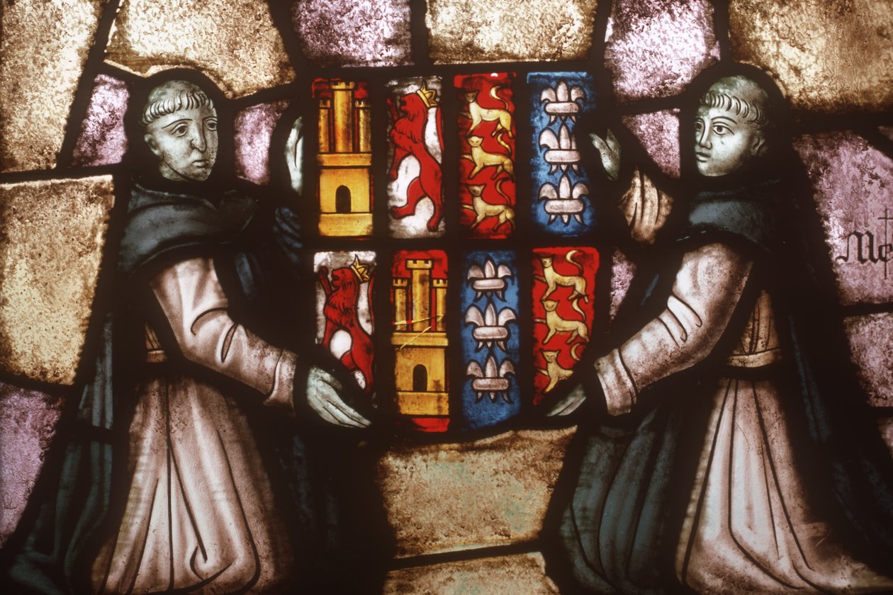 Monjes sosteniendo un escudo de armas de Spanish School