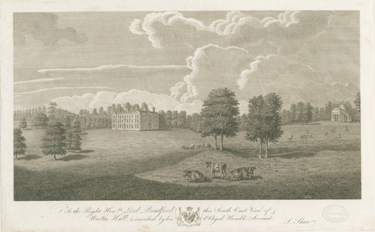 Weston-under-Lizard - Hall: grabado de Stebbing Shaw