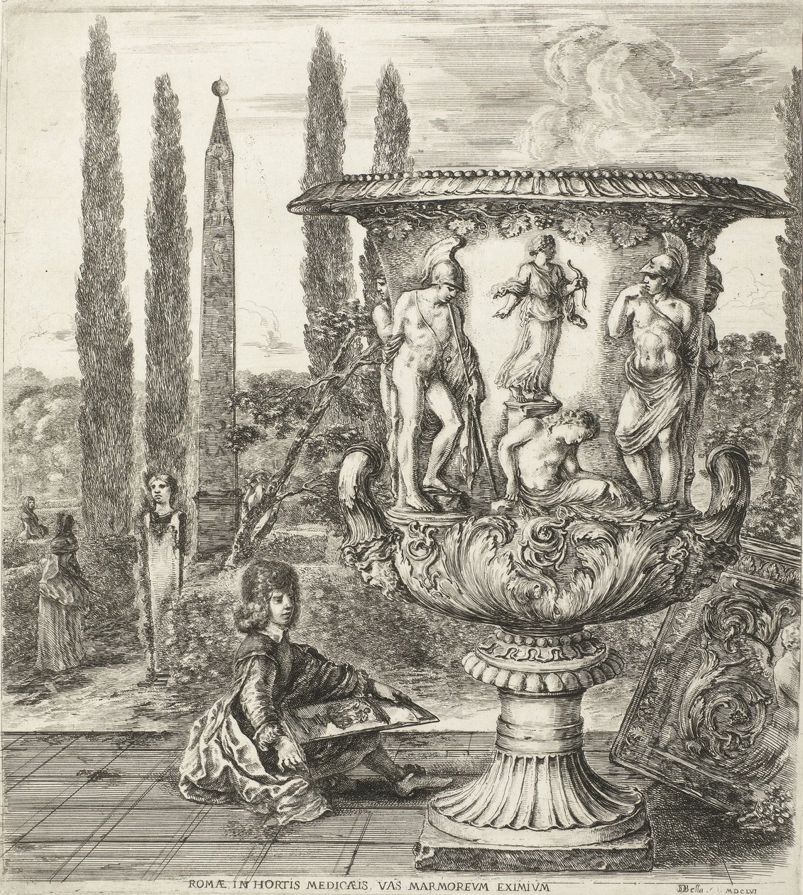 El Joven Cosimo III de Medici dibujando el jarrón Medici, 1656 de Stefano della Bella