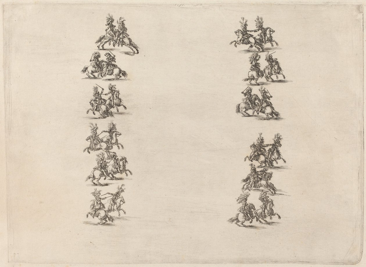Caballeros luchando en dos columnas de Stefano della Bella