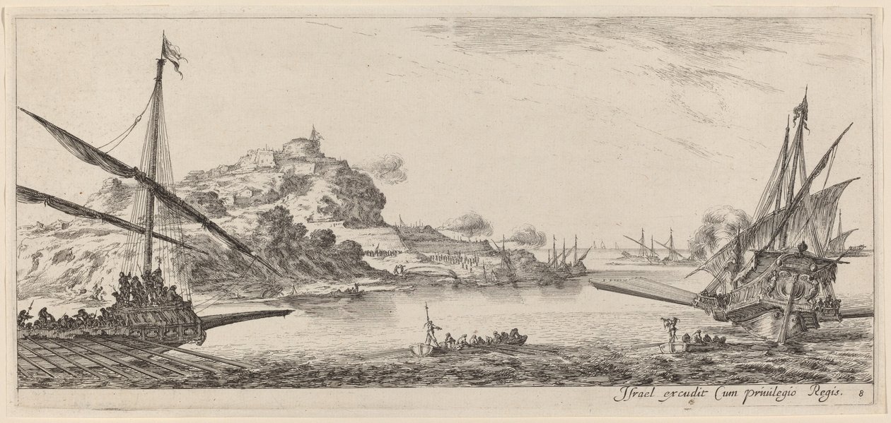 Dos galeras y sus lanzamientos de Stefano della Bella