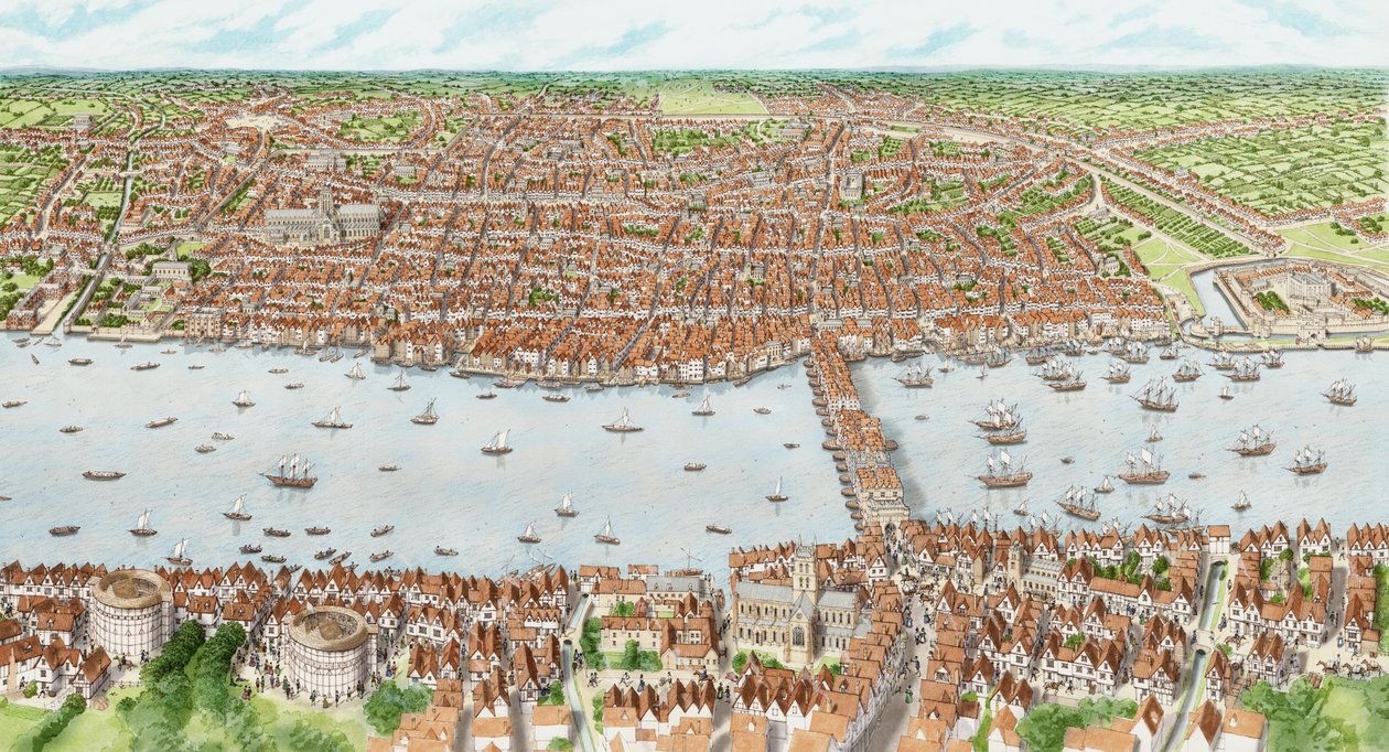 Londres jacobeo (niños), c.1603-1625 (tinta y acuarela) de Stephen Conlin