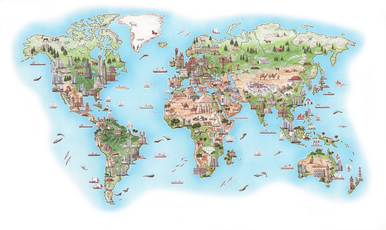 Atlas mundial ilustrado (dibujado en 1998) de Stephen Conlin