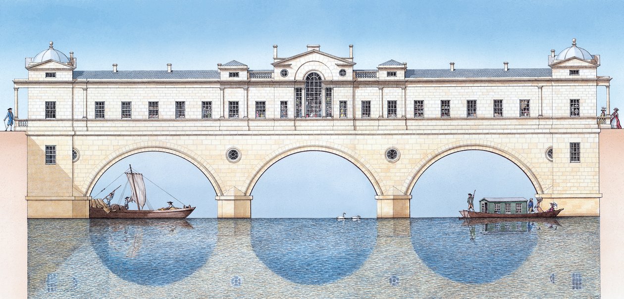 Pulteney Bridge, Bath, c.1774-1810 (tinta y acuarela) de Stephen Conlin
