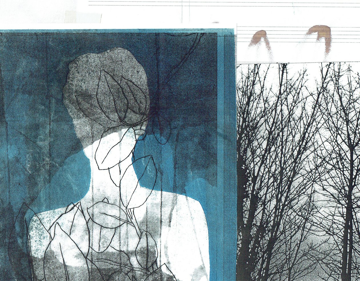 La Foret I, 2016 (monocopia y collage) de Stephen Dow