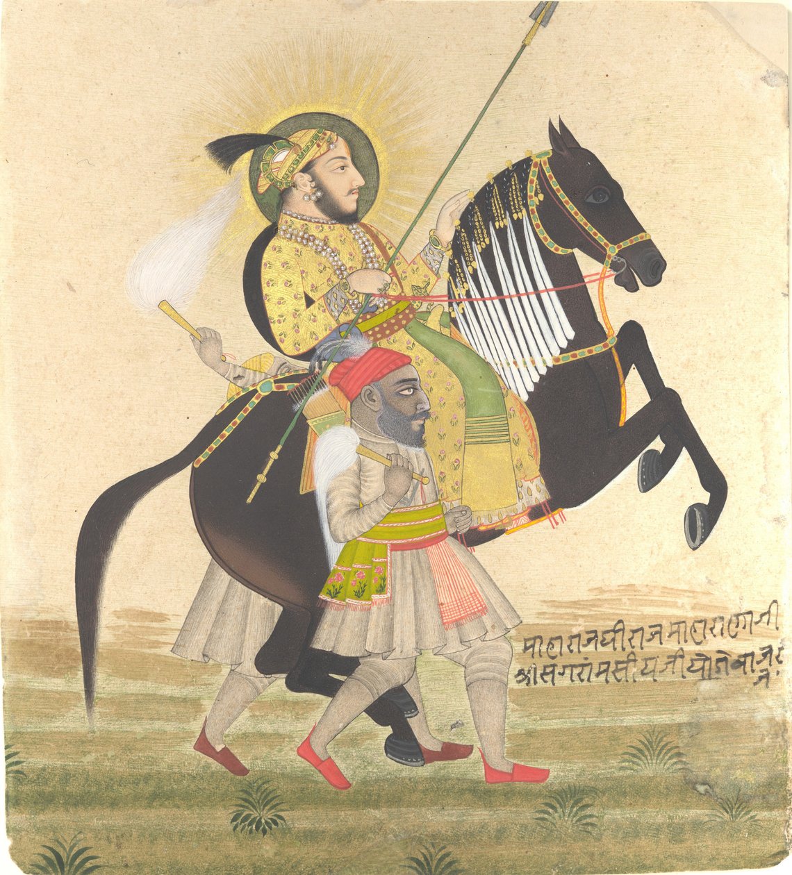 Maharana Sangram Singh montando un semental premiado de Stipple Master