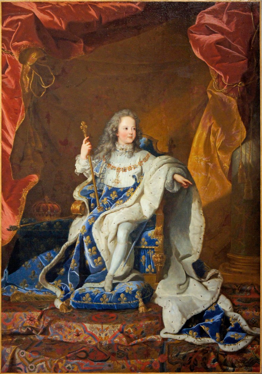 Retrato oficial de Luis XV en traje de coronación de Studio of Hyacinthe Rigaud