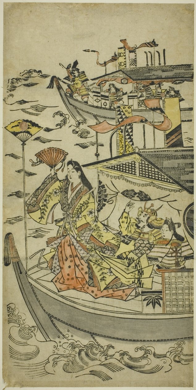Lady Tamamushi levantando un objetivo de abanico de Sugimura Jihei