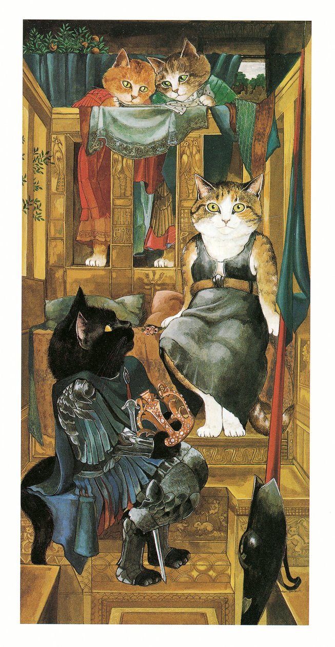 Ilustración de Gatos prerrafaelitas (pub. 1999) de Susan Herbert