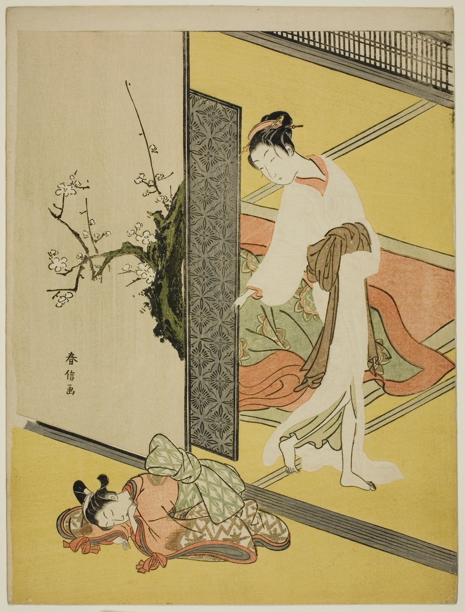 Una cortesana atrapando a su asistente durmiendo de Suzuki Harunobu