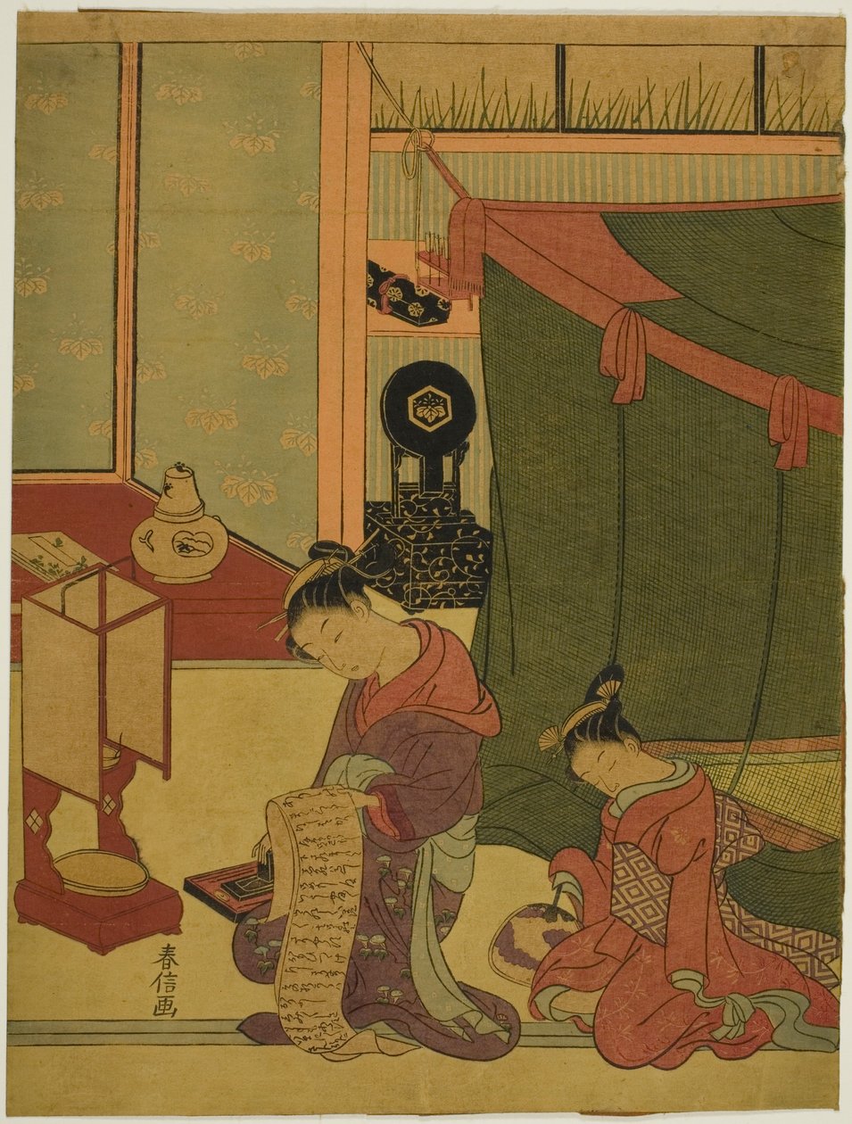 Cortesana y su Asistente Somnoliento de Suzuki Harunobu
