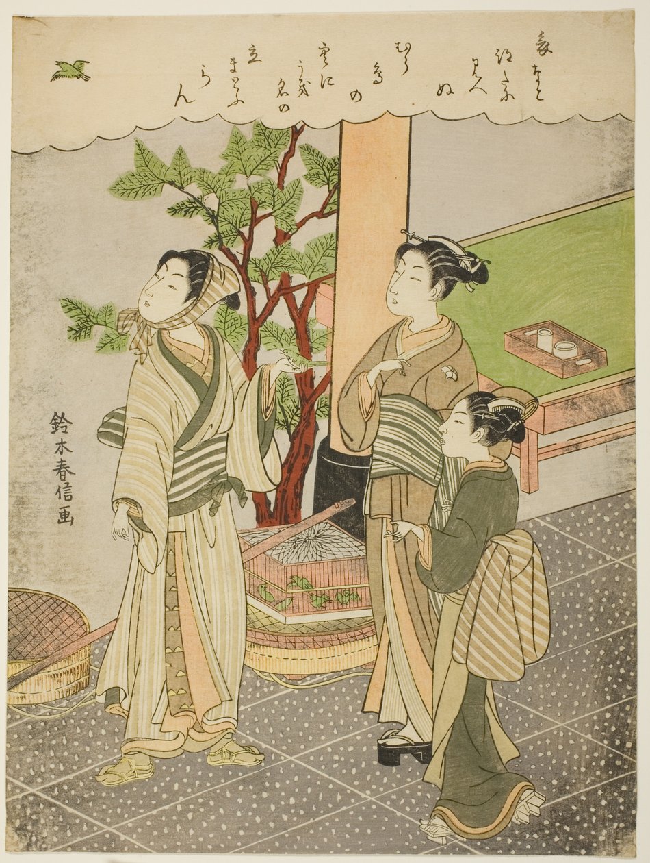Liberando un pájaro capturado de Suzuki Harunobu