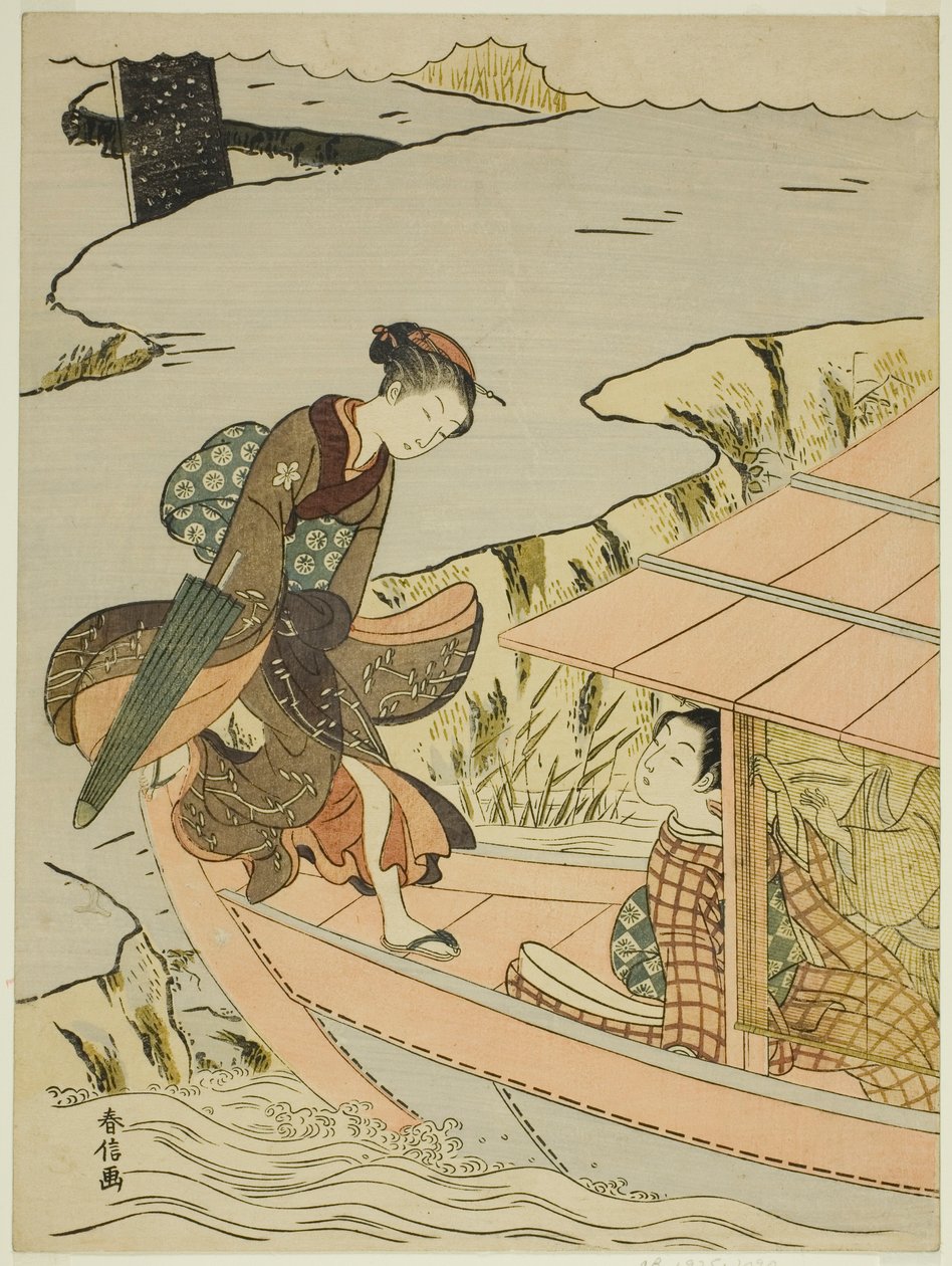 Chica Abordando un Barco de Suzuki Harunobu