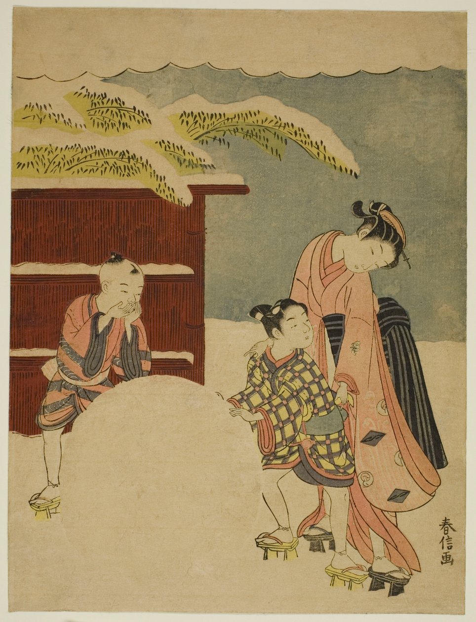 Haciendo una bola de nieve gigante de Suzuki Harunobu