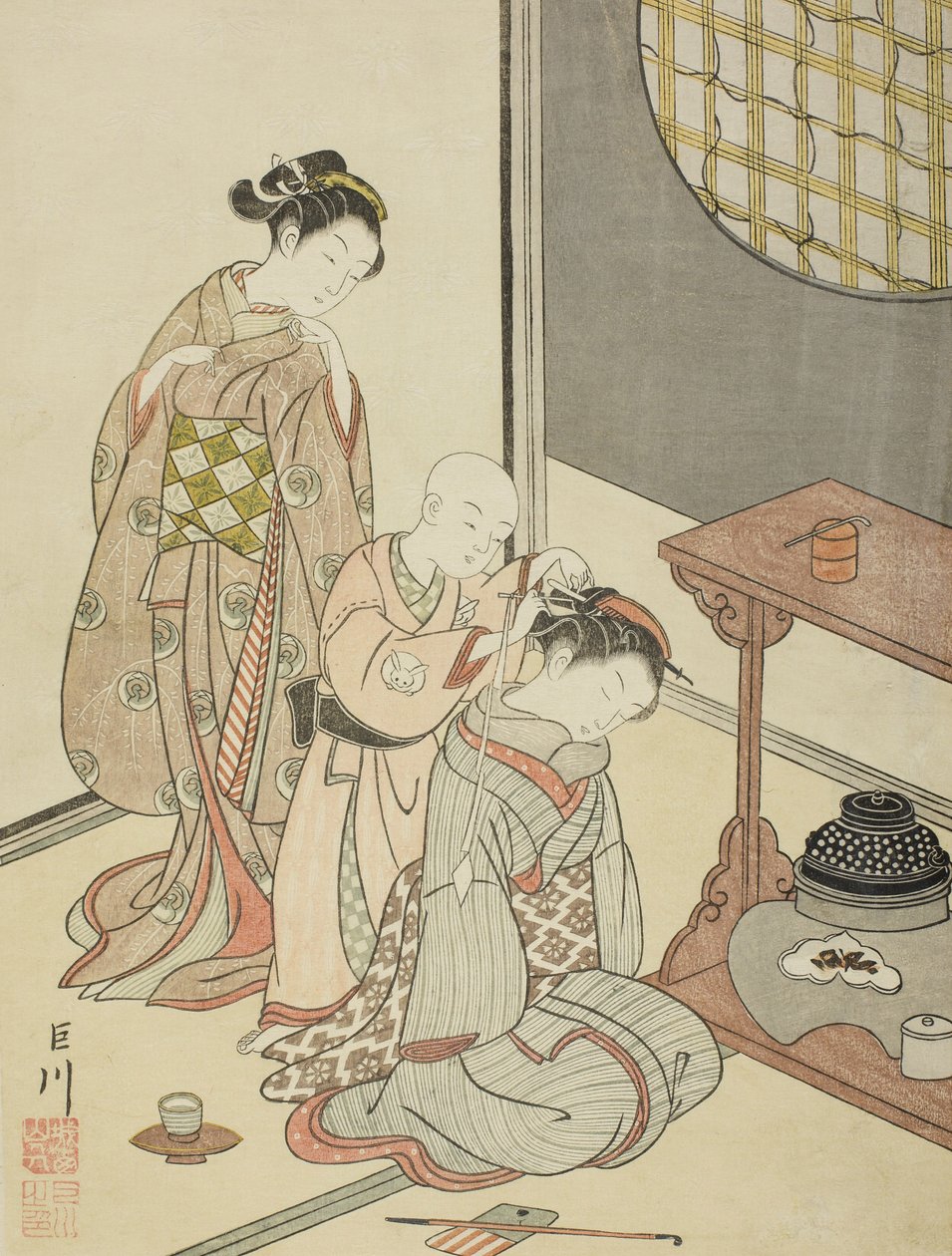 Lluvia nocturna en el puesto de té de Suzuki Harunobu
