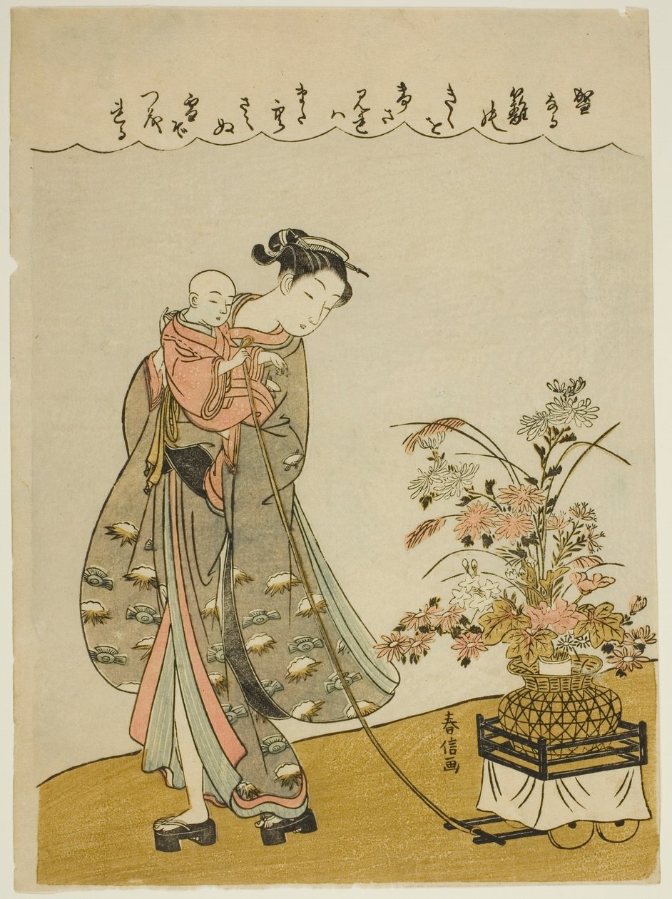 Tirando de un carro de flores de Suzuki Harunobu