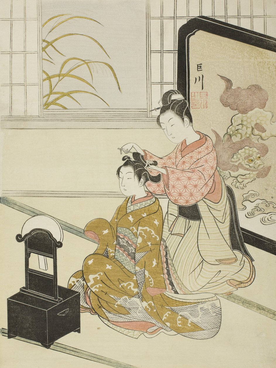 La luna de otoño en el espejo de Suzuki Harunobu