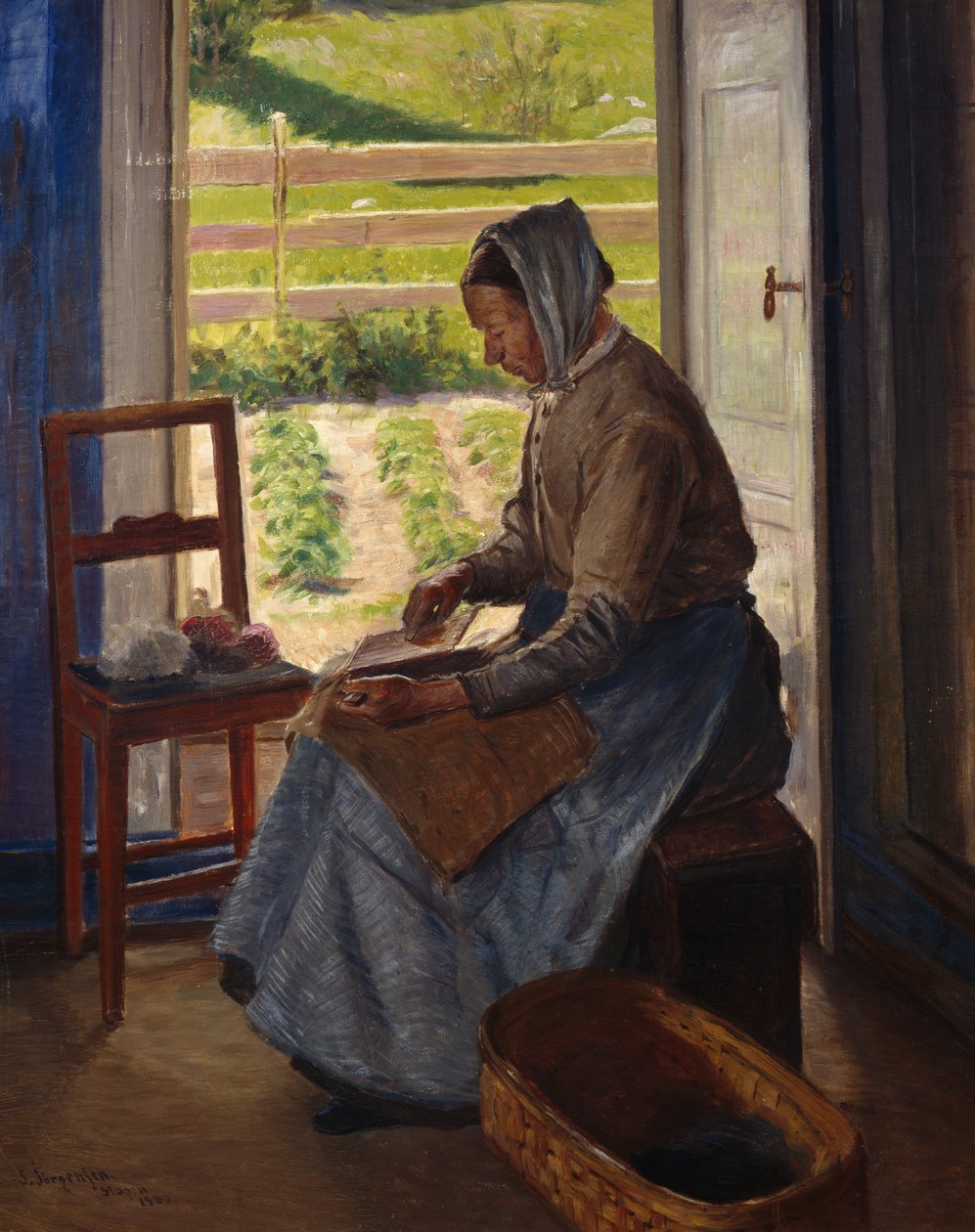 Mujer cardando (óleo sobre lienzo) de Sven Jorgensen