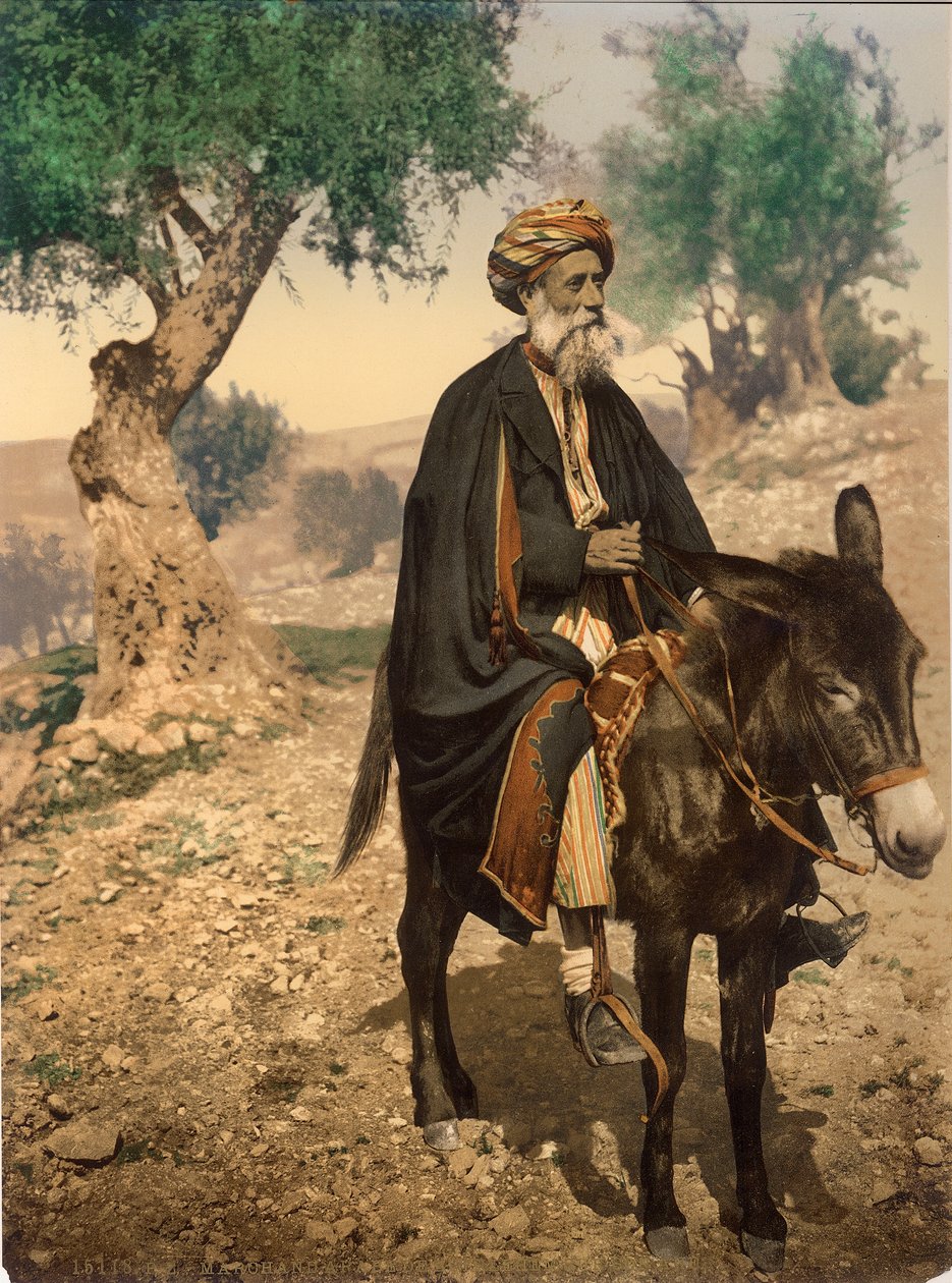 Hombre árabe de Belén en su burro, c.1880-1900 de Swiss Photographer