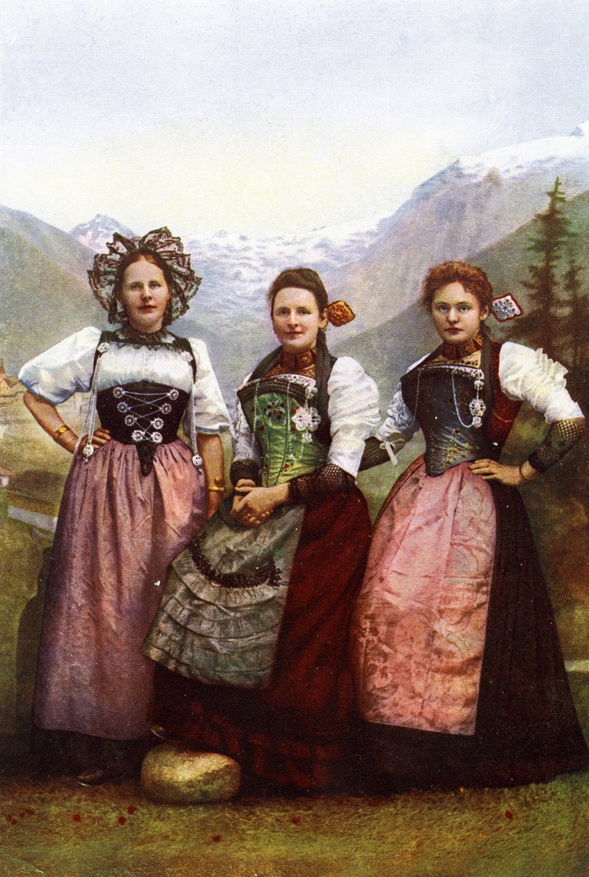 Tres chicas suizas, finales del siglo XIX de Swiss Photographer