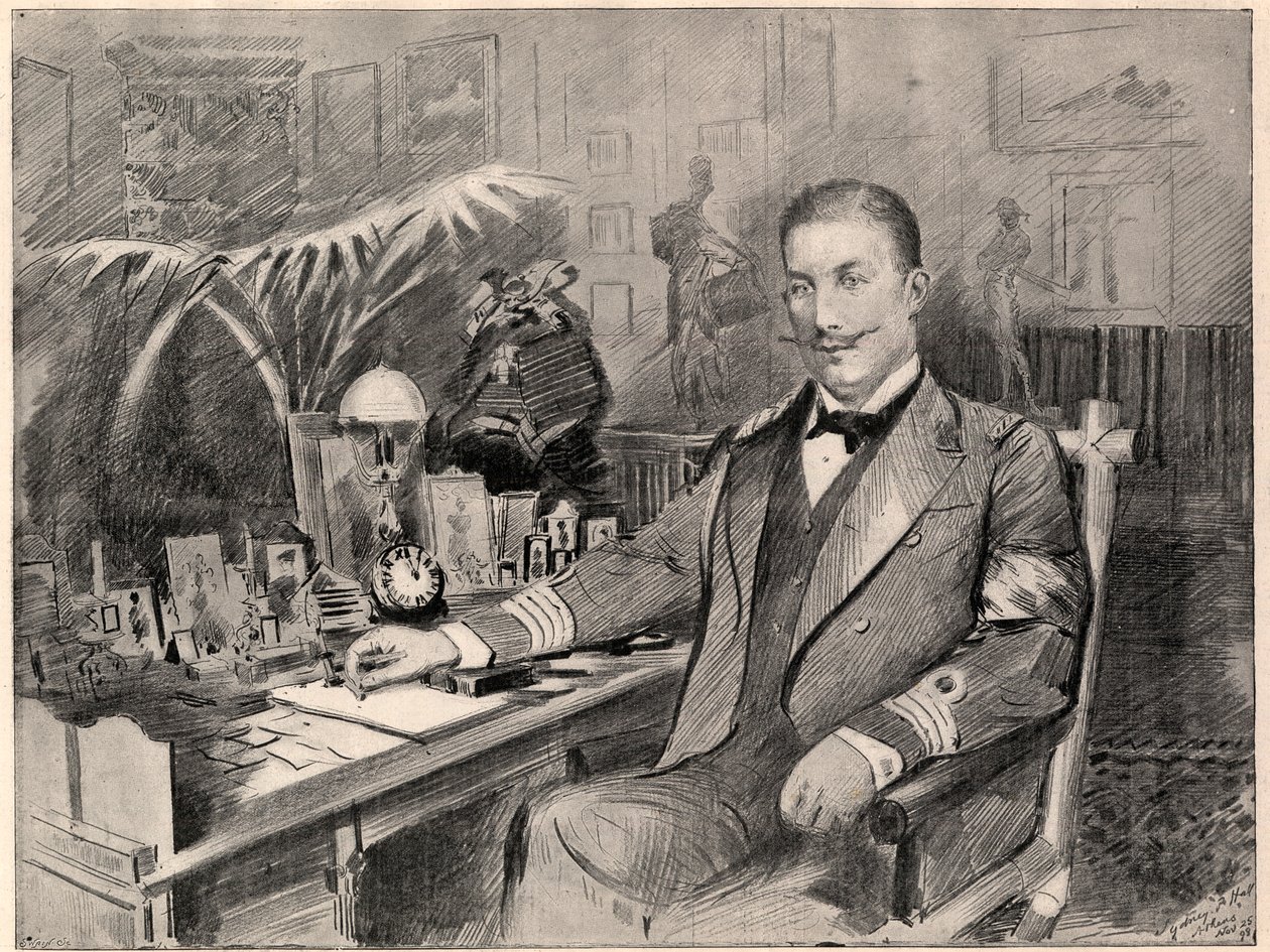 Príncipe Jorge de Grecia y Dinamarca, alto comisionado de Creta, en casa en Atenas, 1898 de Sydney Prior Hall