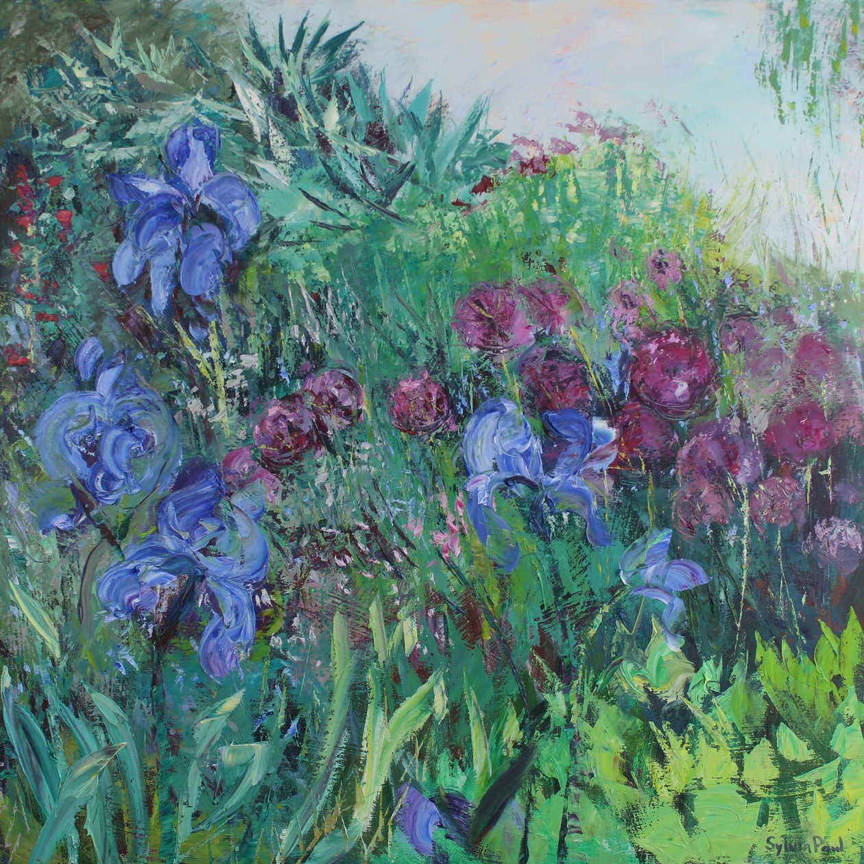 Iris con Allium de Sylvia Paul