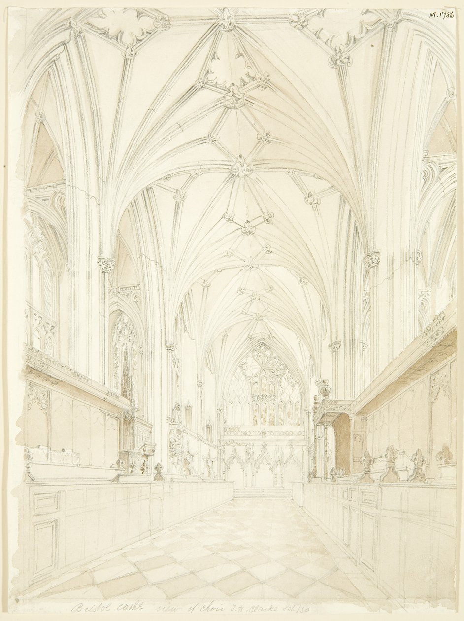 Coro de la Catedral de Bristol mirando al este de T.H. Clarke