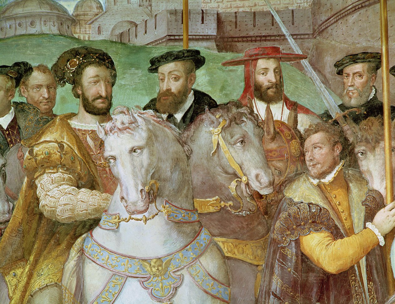 (detalle) de La entrada solemne del emperador Carlos V (1500-58), Francisco I (1494-1547) y Alejandro Farnesio (1546-92) a París en 1540, de la 