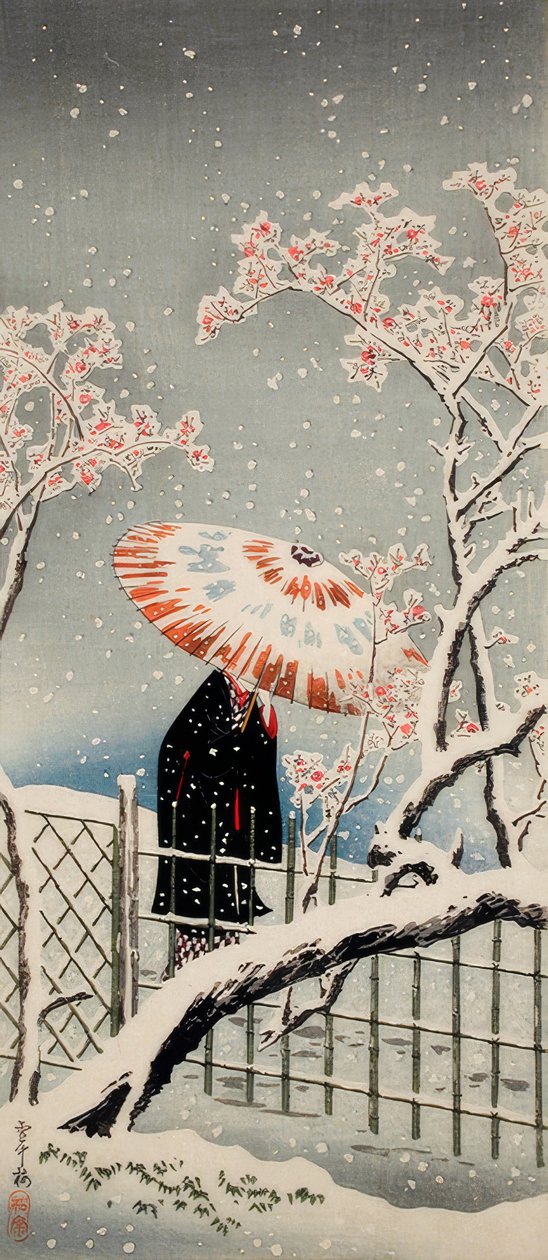 Ciruelo en la nieve de Takahashi Hiroaki