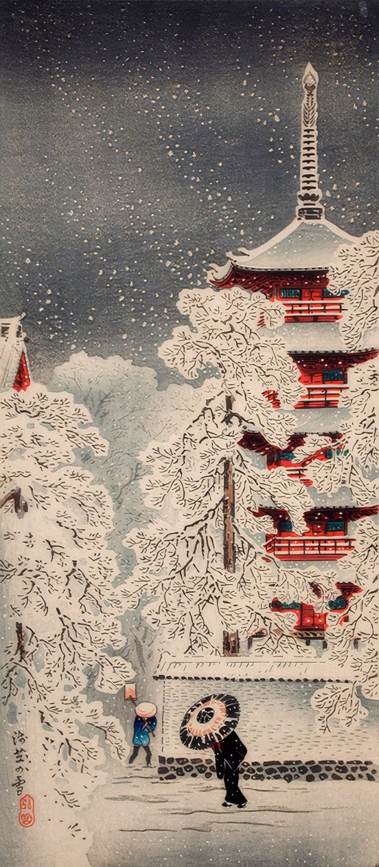 Nieve en Asakusa, Yedo, provincia de Musashi de Takahashi Hiroaki