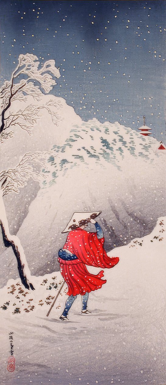 Noche nevada en un sendero de montaña de Takahashi Hiroaki