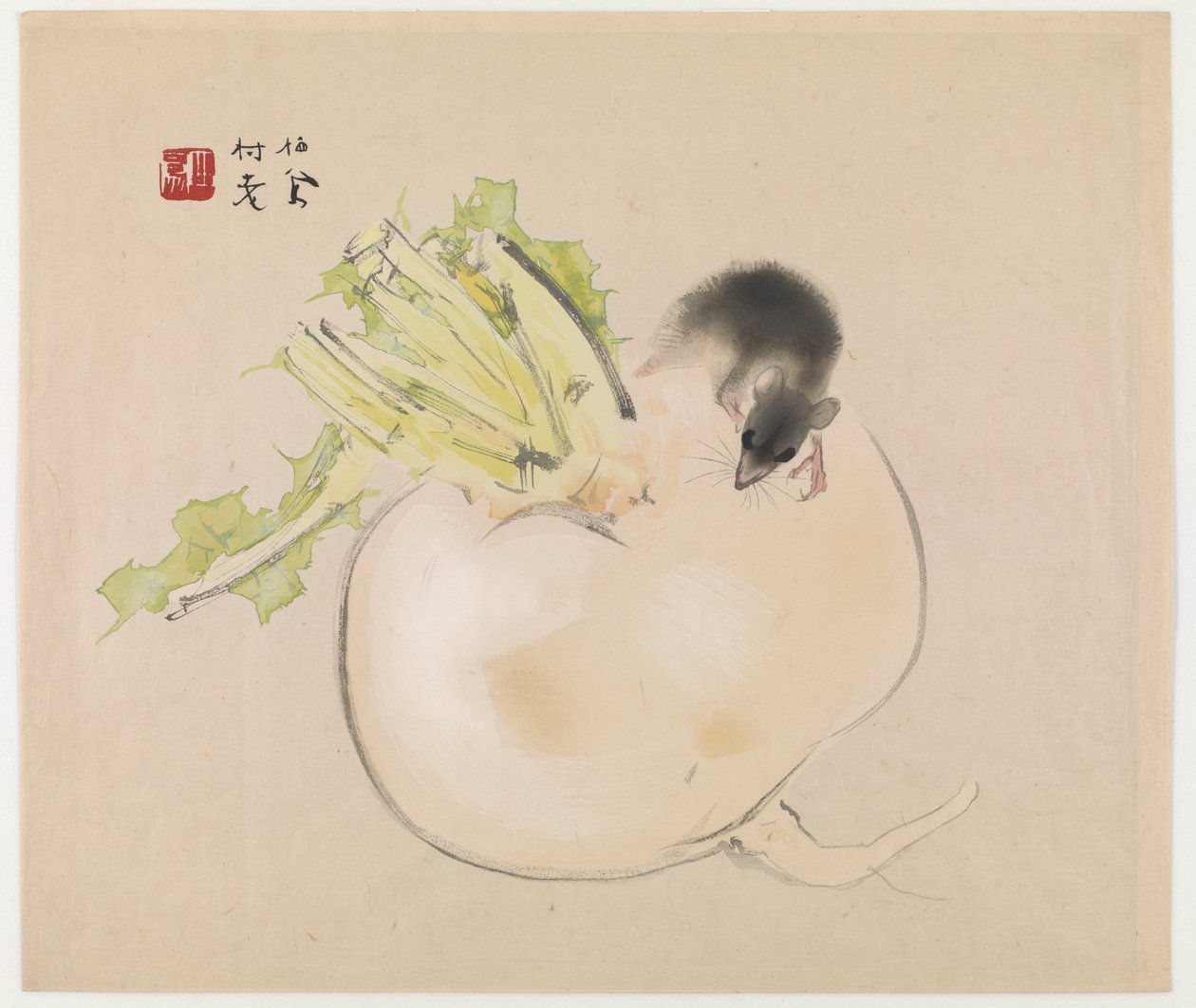 Rábano blanco (Daikon) y rata de Takeuchi Seiho