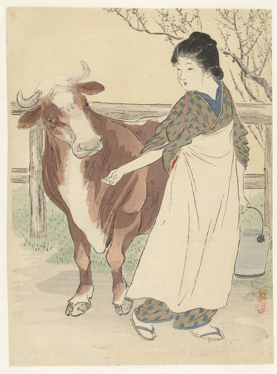 Lechera con vaca de Takeuchi Keishū